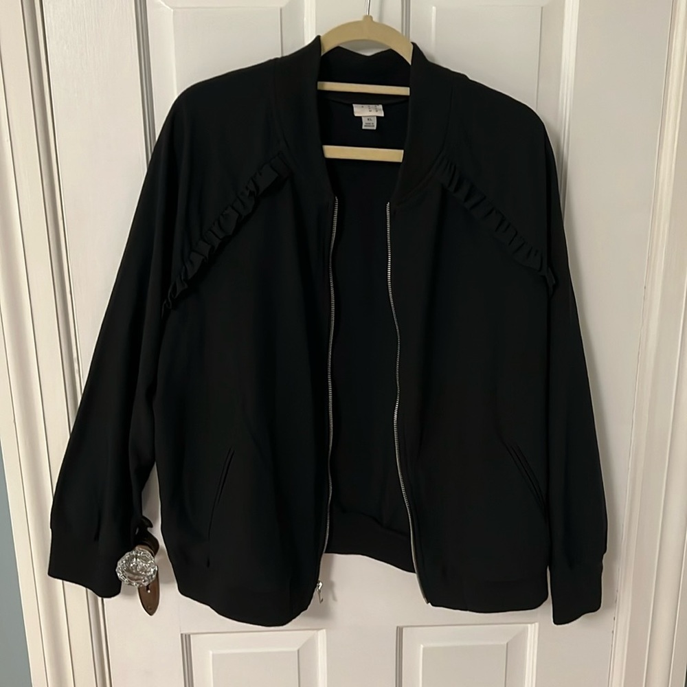 A New Day Lightweight Black Bomber with Ruffle Detail